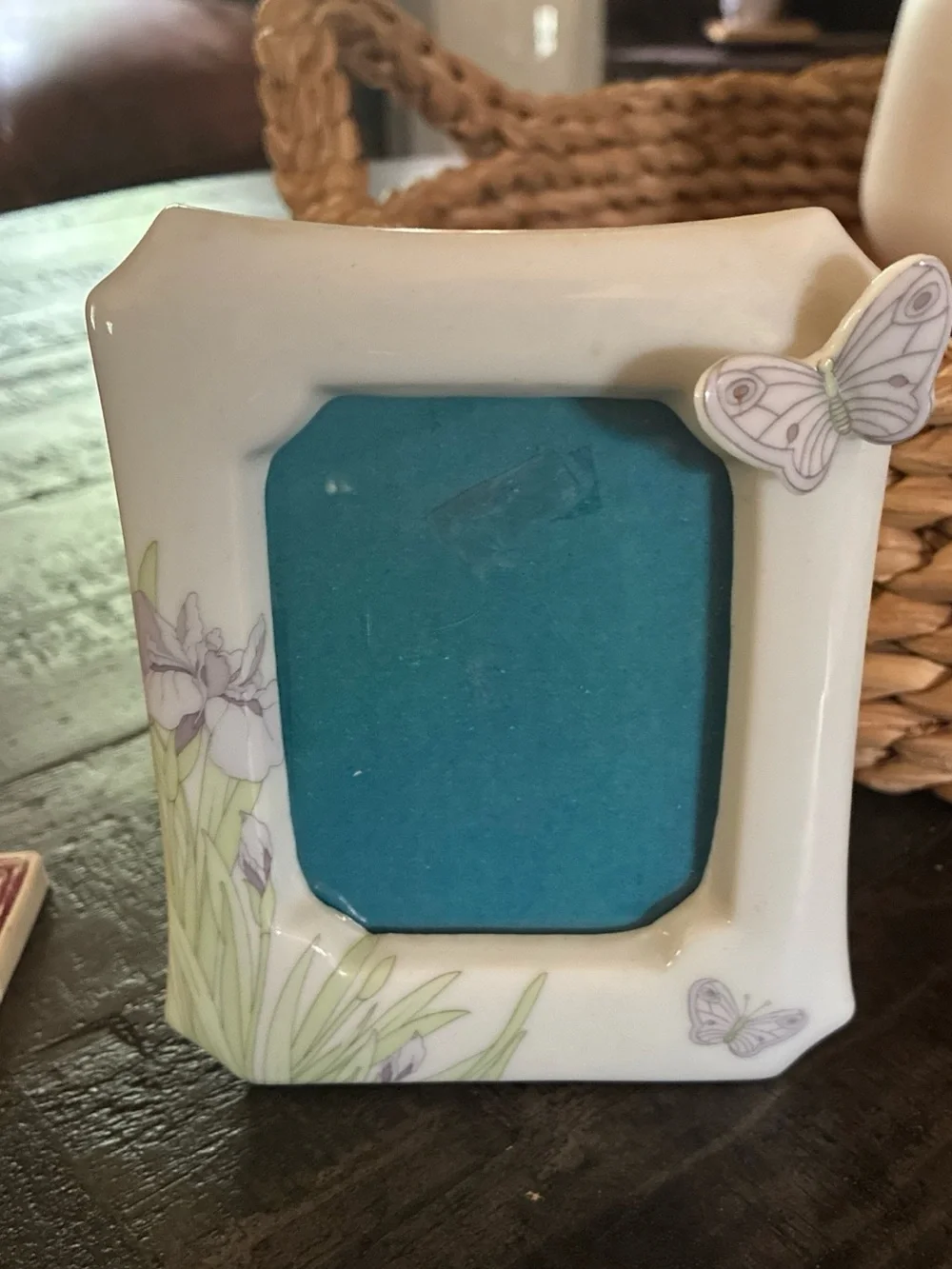 Vintage Hand Painted Butterfly Flowers Ceramic Photo Frame Japan